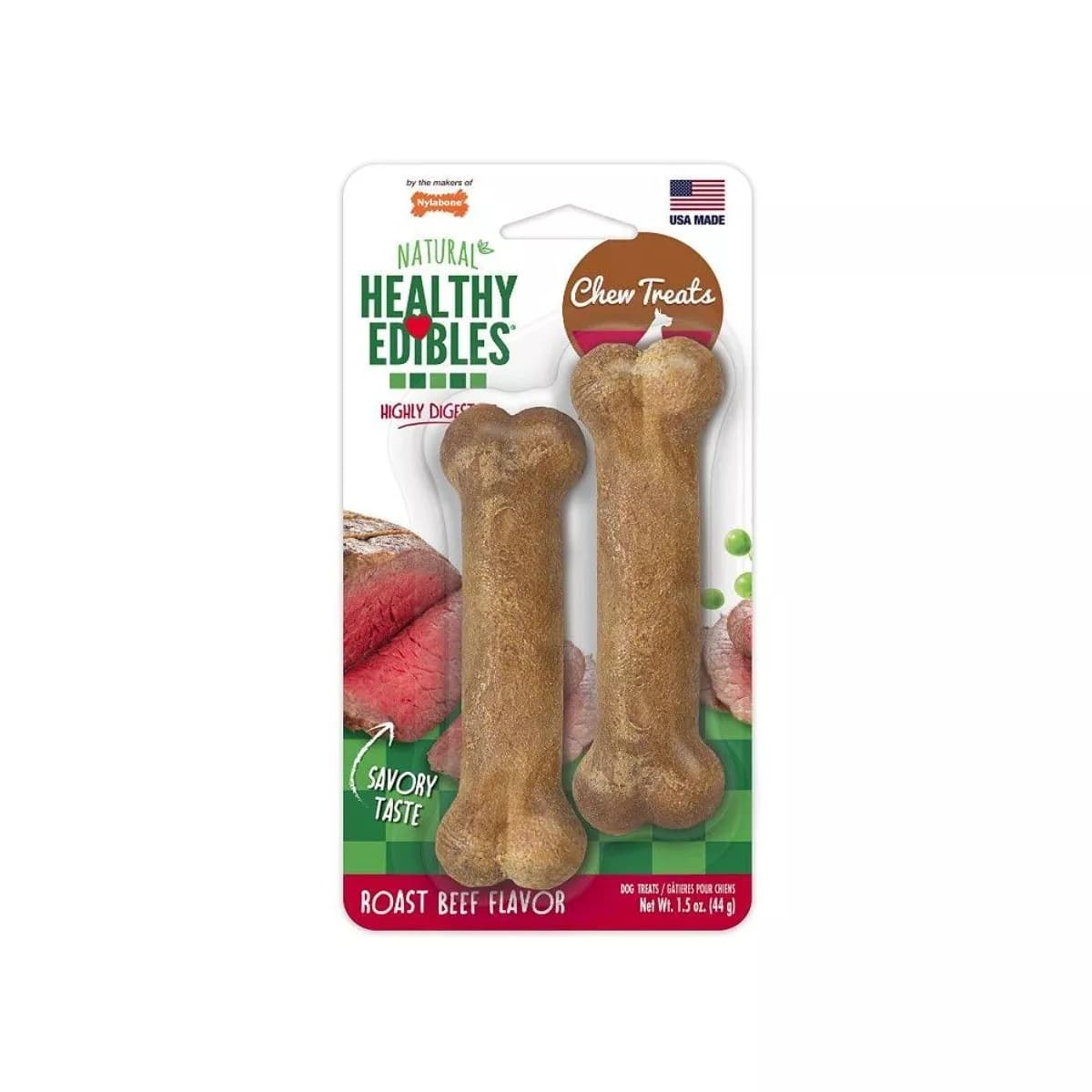 Nylabone Healthy Edibles Roast Beef Dog Chews - Petite (2 Pack)